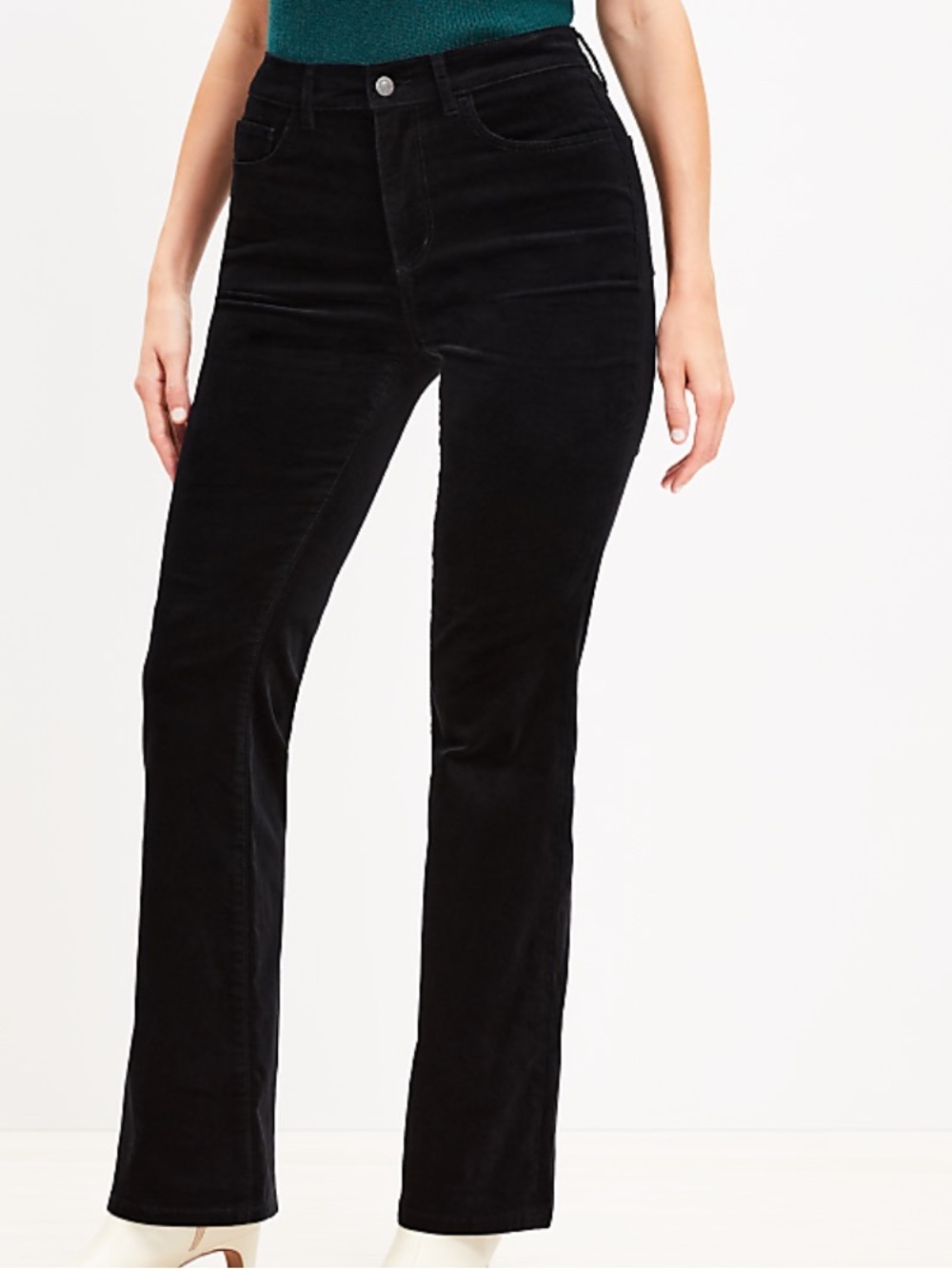 LOFT Black Stretch Pants with Flare Silhouette- velvet feel- petite 12/31